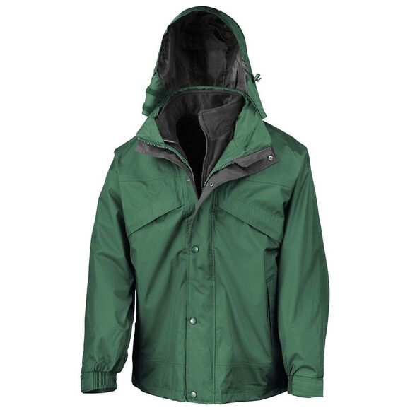 Result Mens Fleece Lined 3 in 1 Waterproof Jacket / Bottle Green/Black